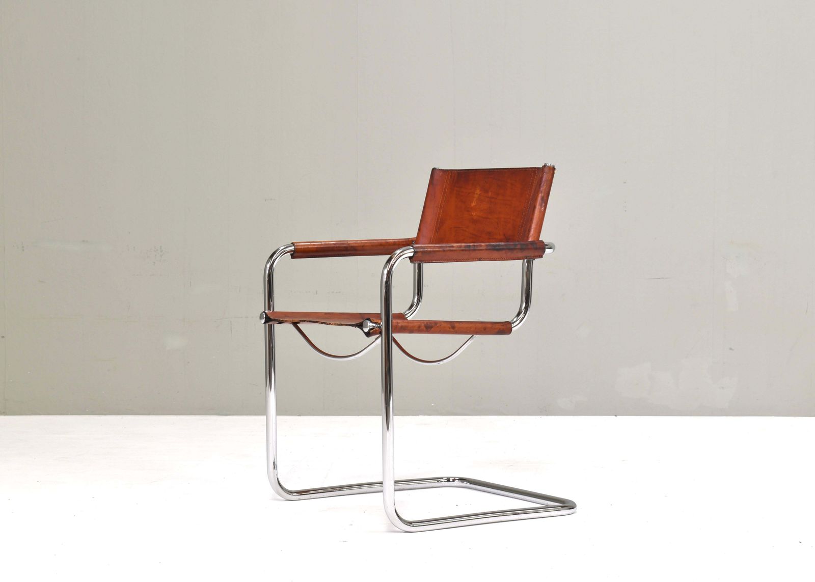 Mart Stam S34 Dining Armchair In Cognac Saddle Leather, 1970s photo Furniture