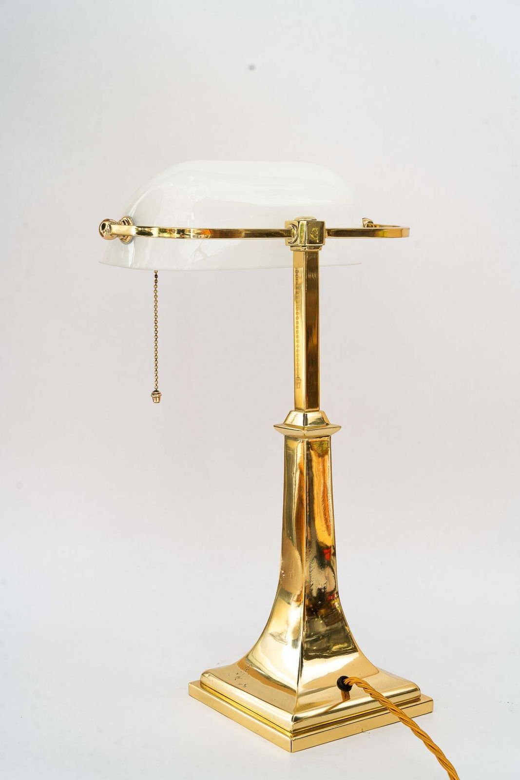 Art Deco Banker Lamp With Original Glass Shade Around 1920s photo for sale