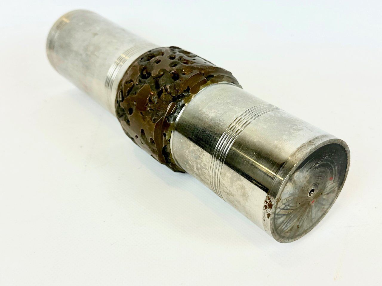 German Brutalist Cylindrical Steel And Bronze Vase From Bmf, 1970s photo for sale