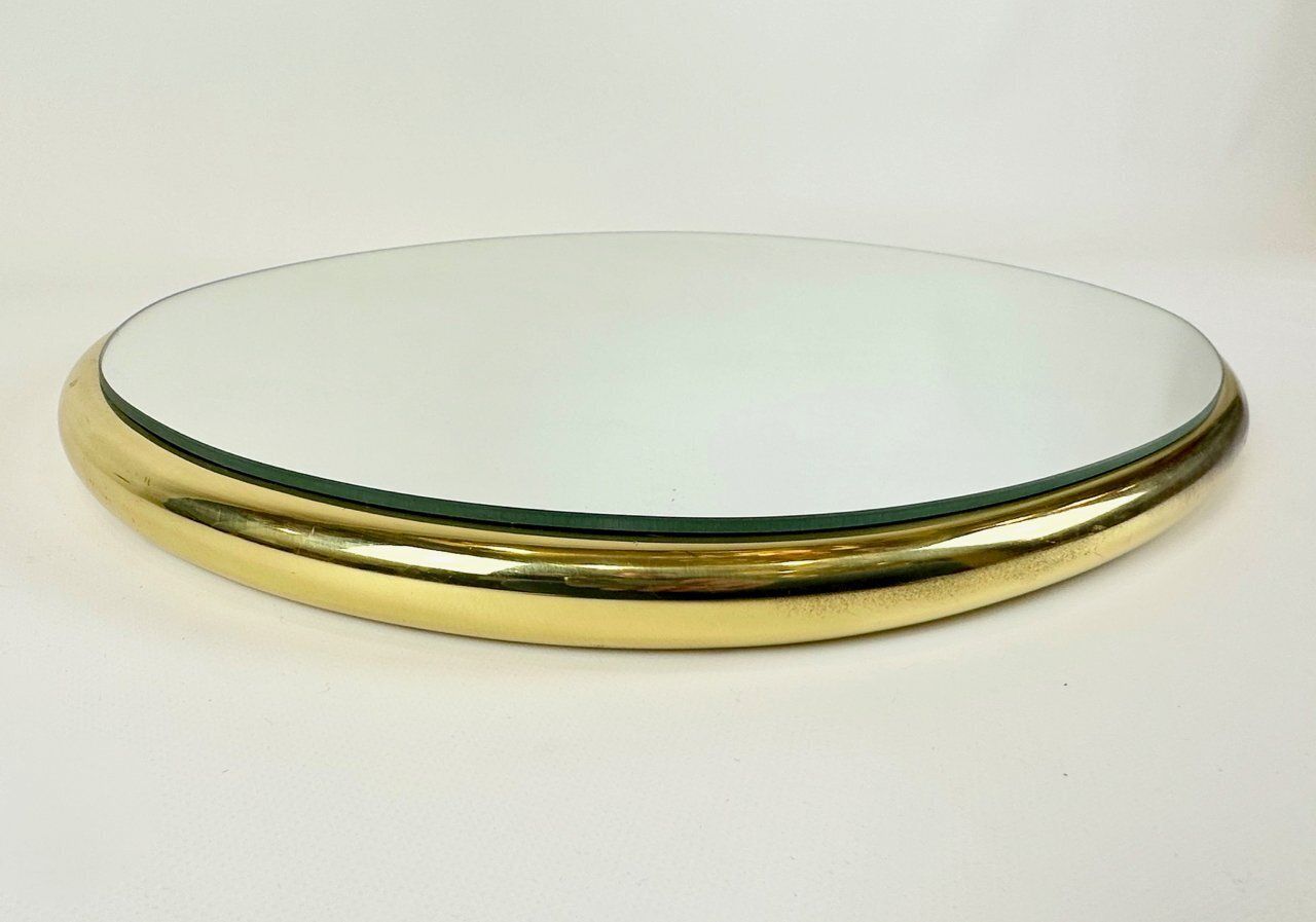 Mid Century German Brass Eliptical Wall Mirror From Planilux Huwa Spiegel, 1960s photo for sale