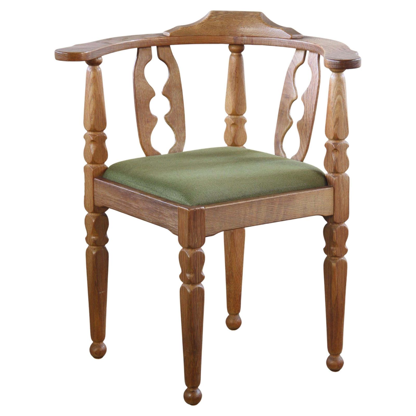 Vintage Danish 1960s Henning Kjærnulf Oak Corner Chair, Razorblade Back Splats