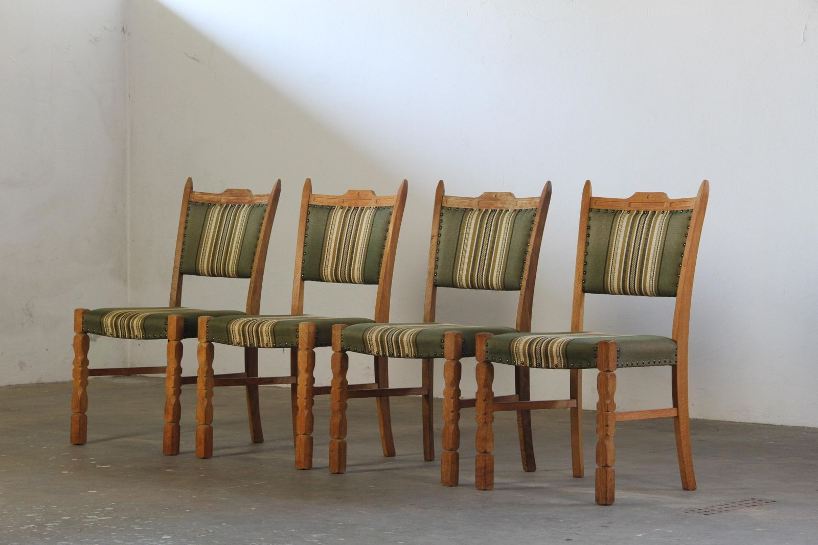 Vintage Danish Brutalist Oak Dining Chairs, Henning Kjærnulf Style, 1960s photo for sale