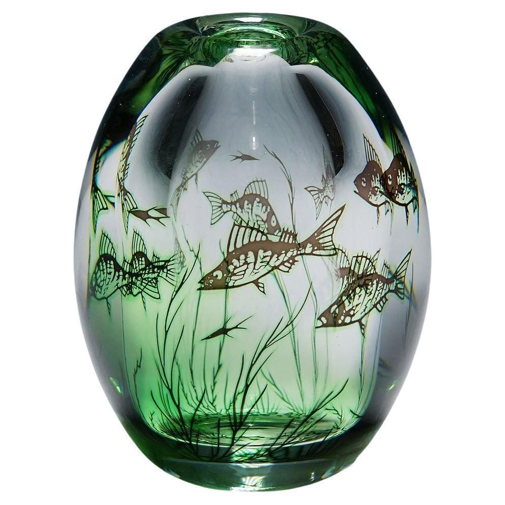 Vintage Fish Graal Vase By Edward Hald For Orrefors, Sweden 1963