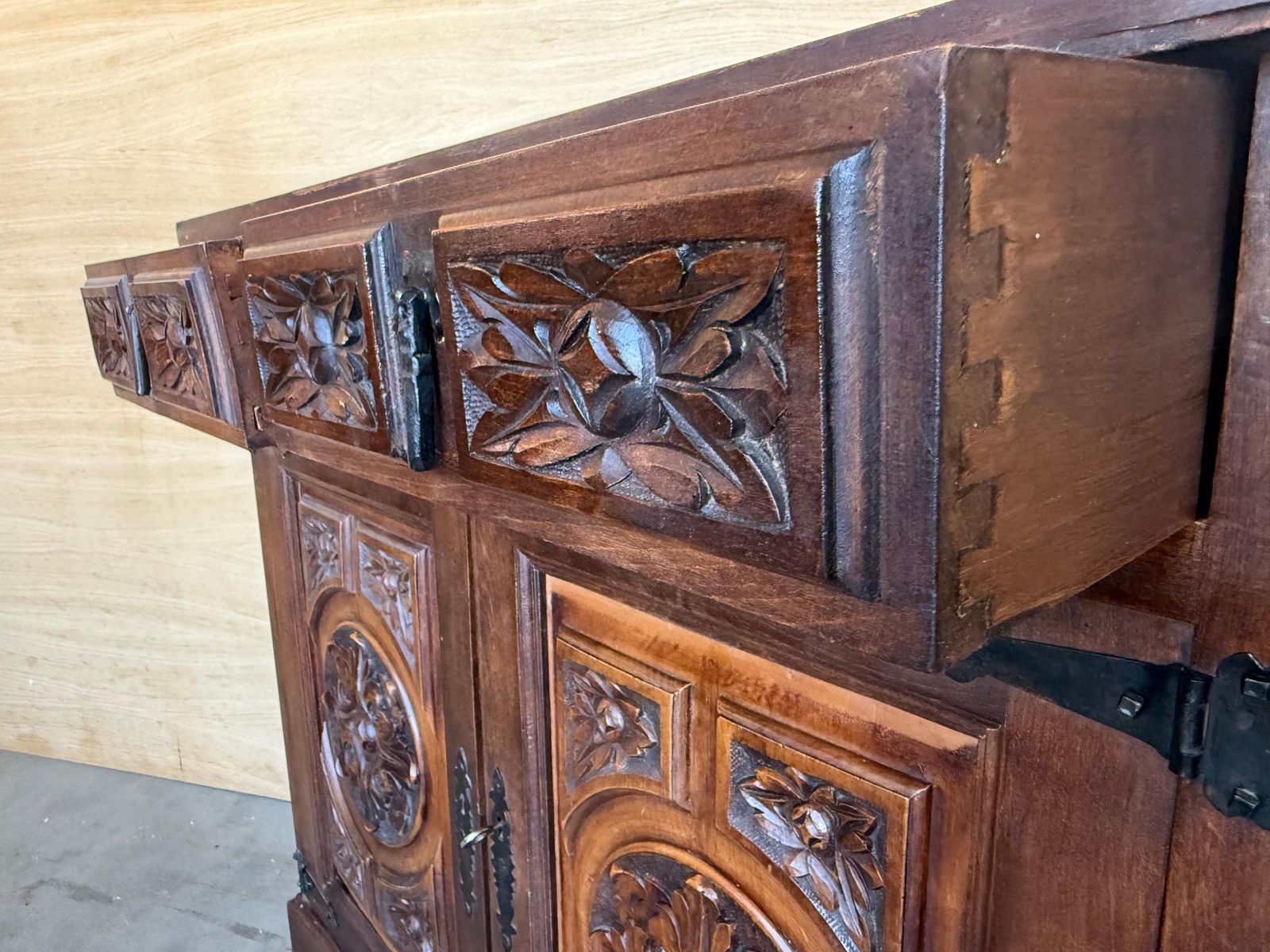 photo furniture 20th Spanish Baroque Carved Walnut Tuscan Two Drawers Credenza Or Buffet