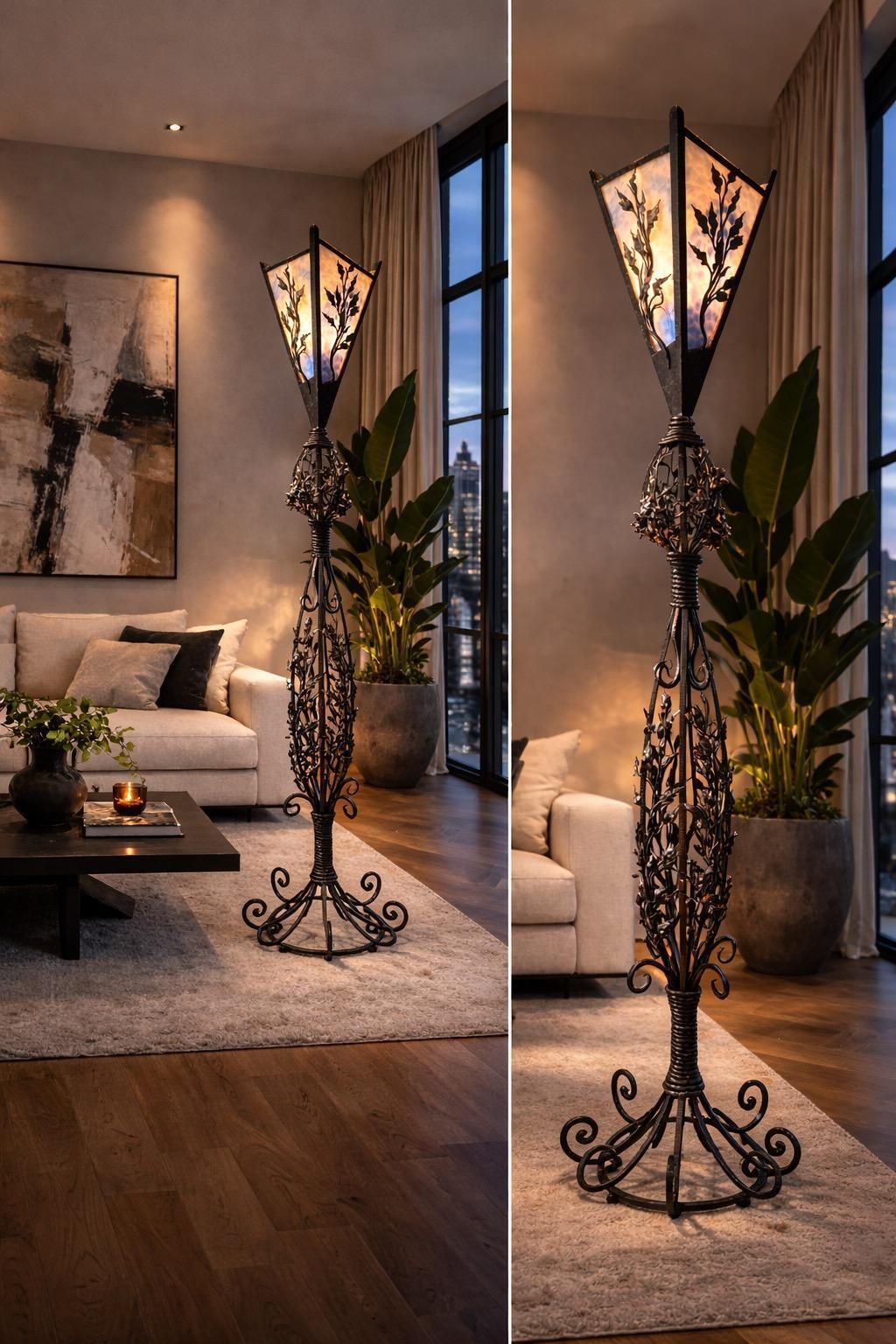 Monumental Art Nouveau Wrought Iron Grapevine Floor Lamp, Signed Van Brandt photo furniture