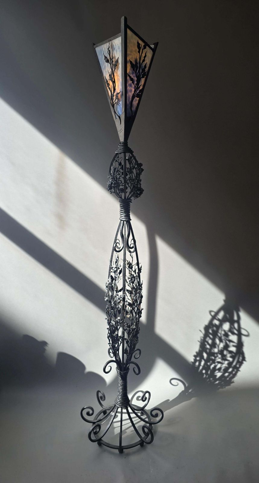 Monumental Art Nouveau Wrought Iron Grapevine Floor Lamp, Signed Van Brandt photo vinterior