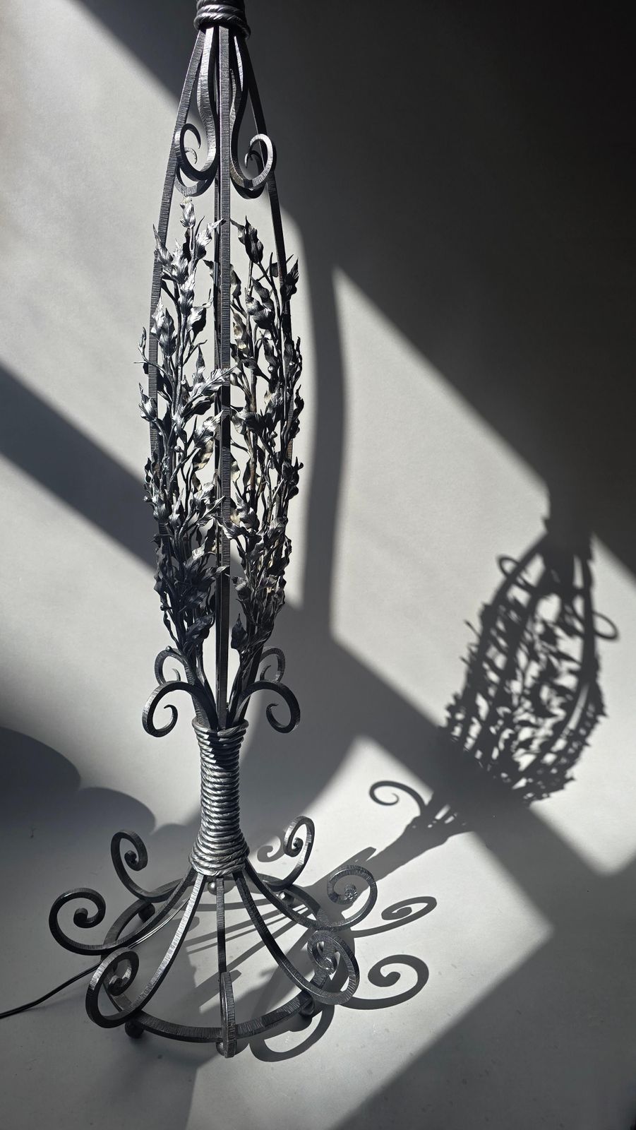 Monumental Art Nouveau Wrought Iron Grapevine Floor Lamp, Signed Van Brandt photo buy