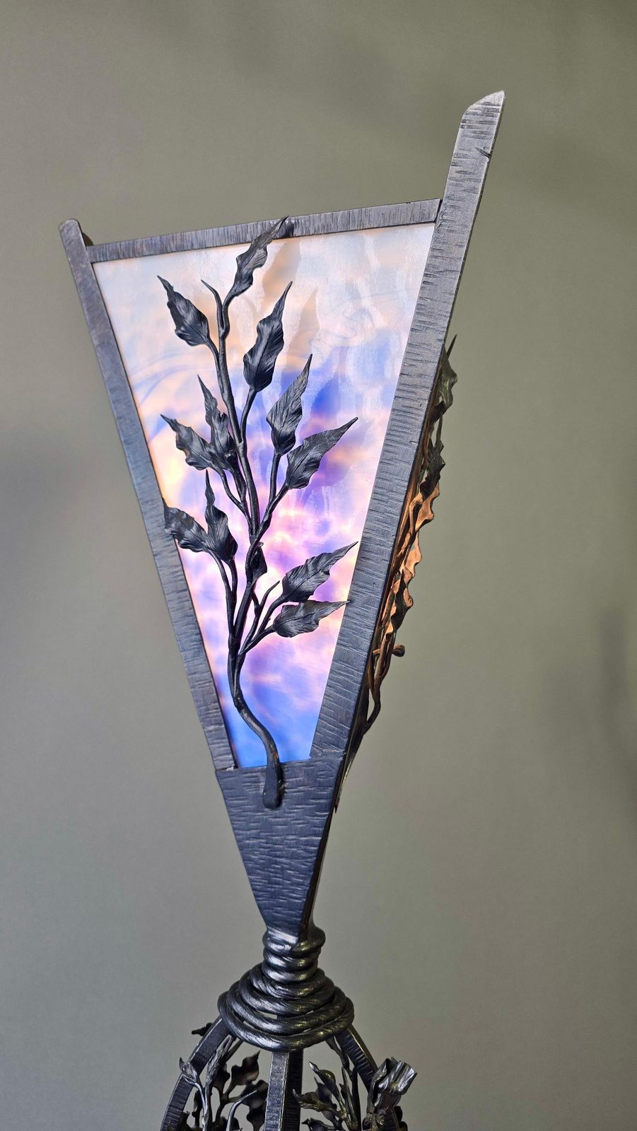 photo vinterior Monumental Art Nouveau Wrought Iron Grapevine Floor Lamp, Signed Van Brandt