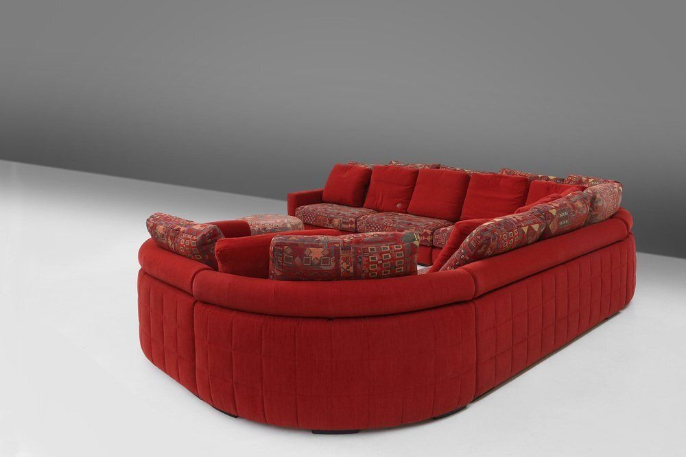 Modular Sofa In Red And Patterned Upholstery From Roche Bobois, France, 1980s photo vintage