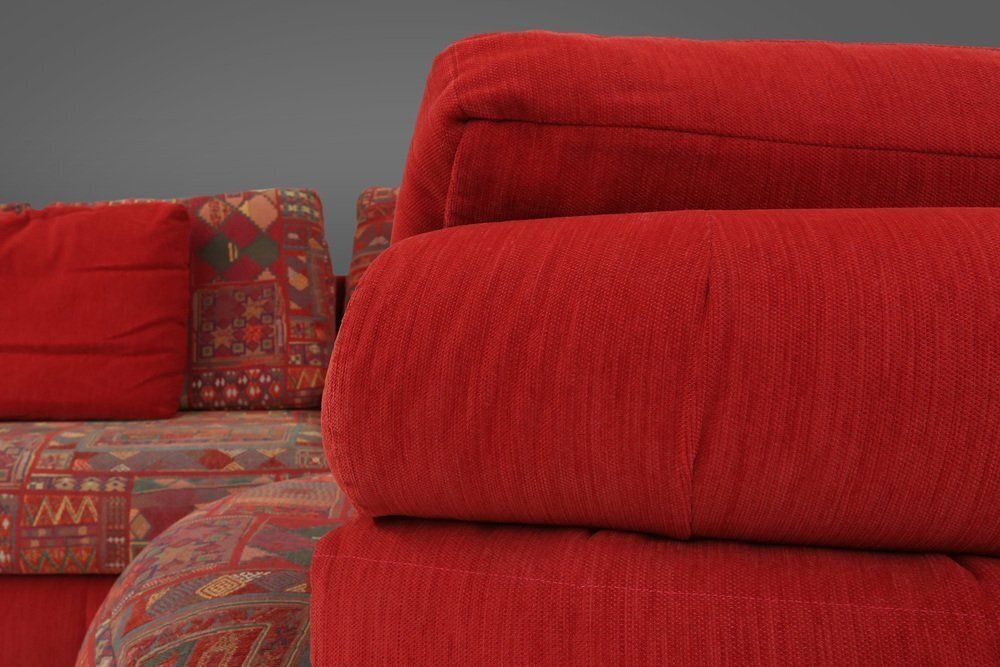 photo for sale Modular Sofa In Red And Patterned Upholstery From Roche Bobois, France, 1980s
