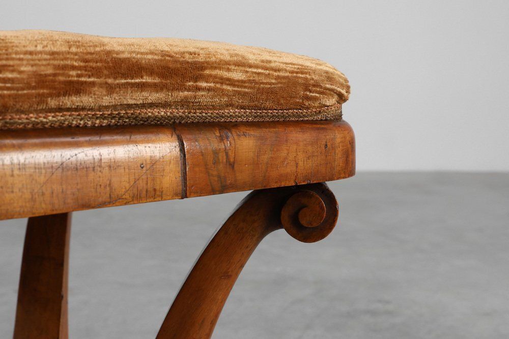 Art Deco Walnut Stool With Fabric, Italy, 1920s photo Furniture