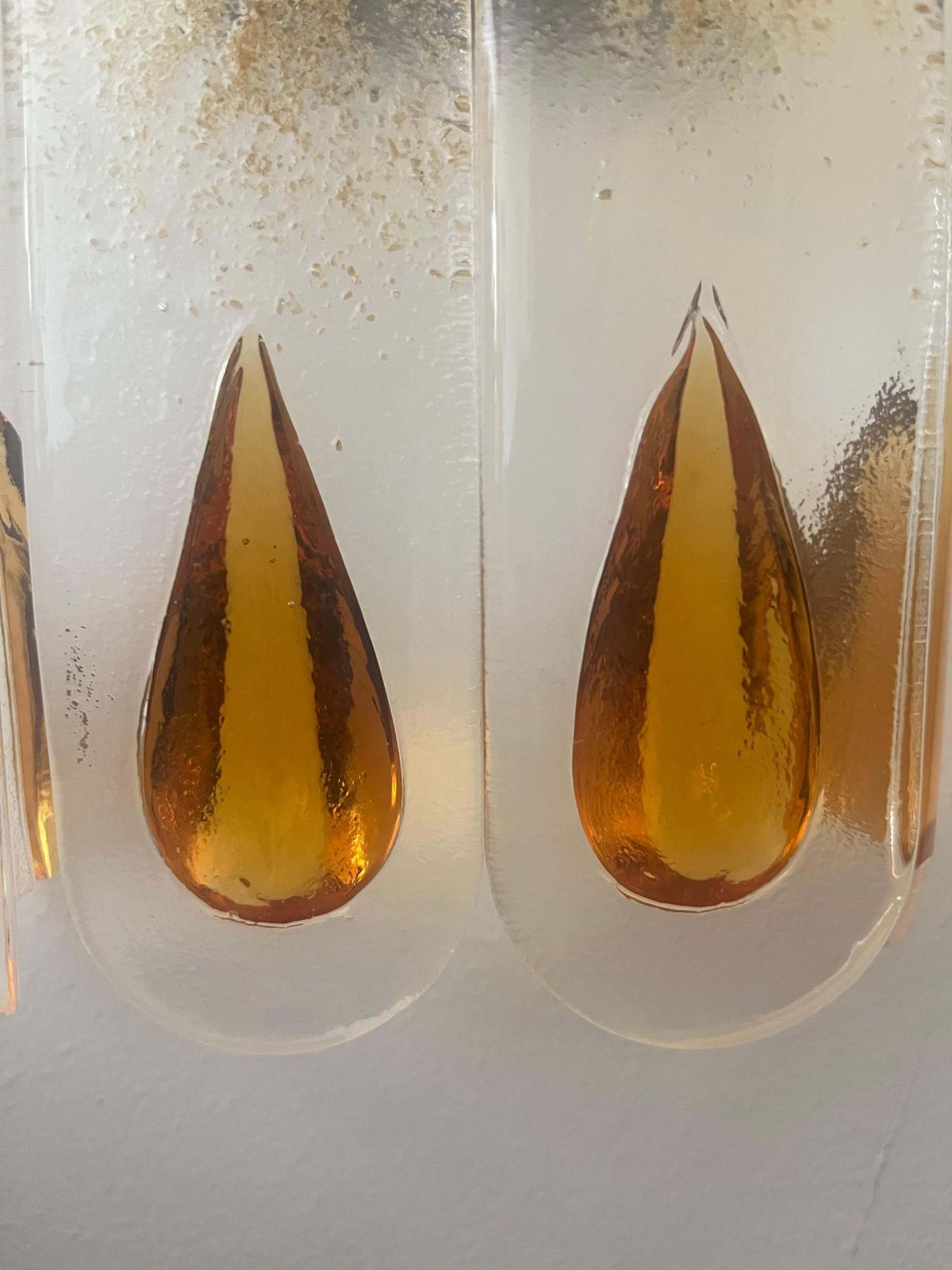Italian Midcentury Set Of Three Amber Murano Wall Sconces By Mazzega, 1970s photo Lighting