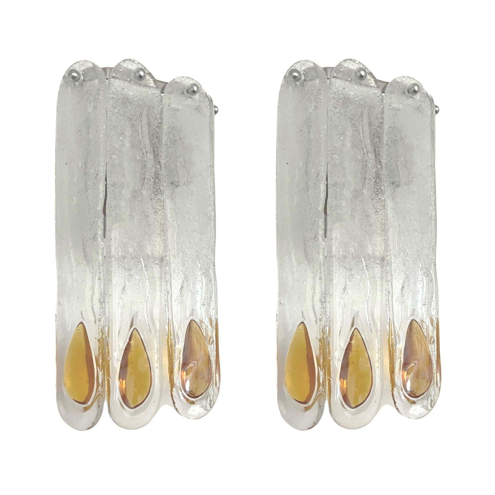 photo vinterior Italian Midcentury Set Of Three Amber Murano Wall Sconces By Mazzega, 1970s