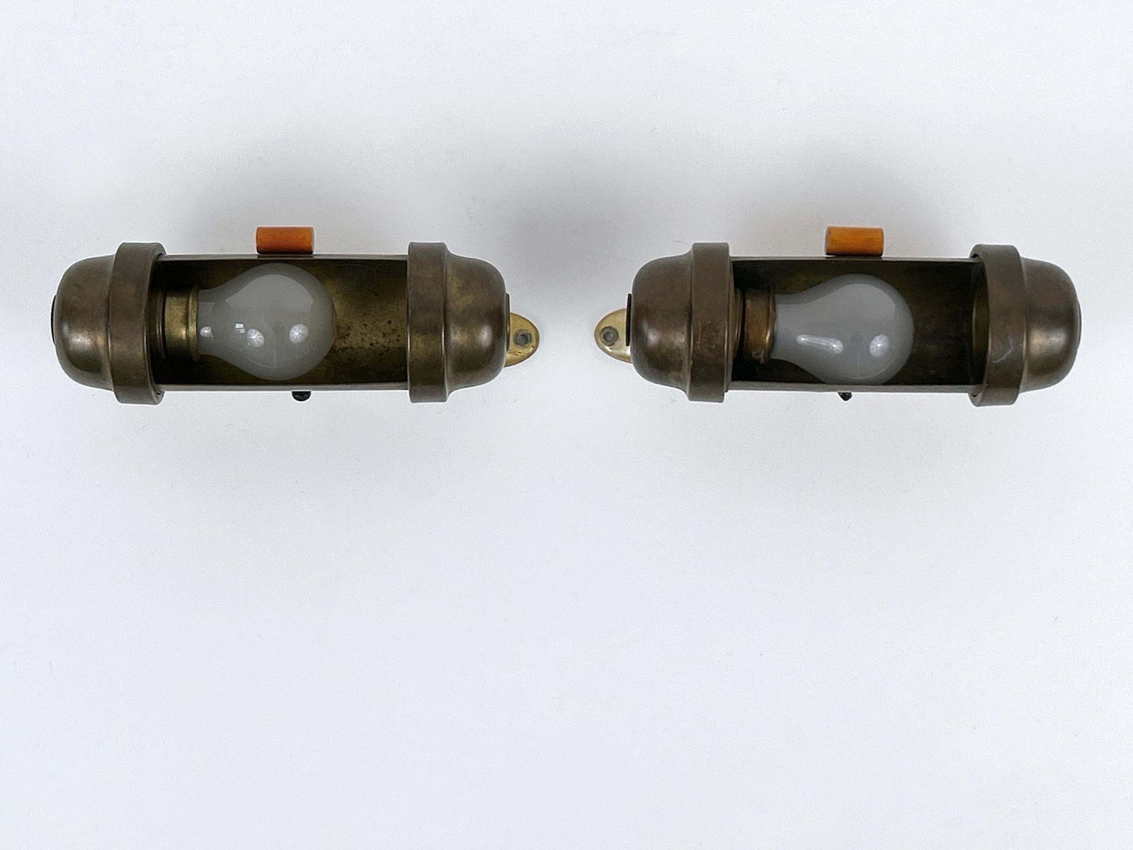 Set Of Two Streamline Bauhaus Design Sub Marine Cabinet Sconces Germany 1930s photo Lighting
