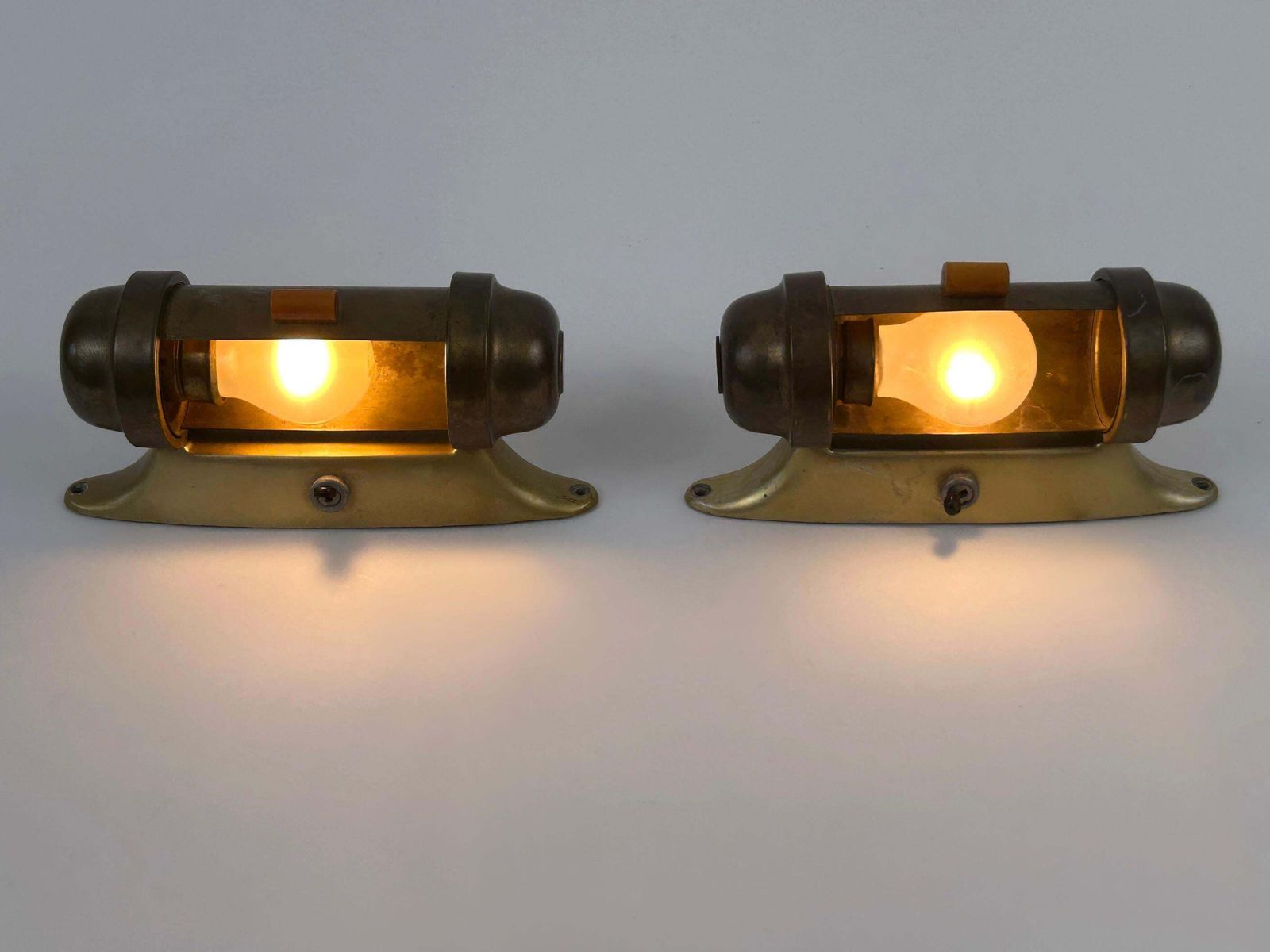 photo furniture Set Of Two Streamline Bauhaus Design Sub Marine Cabinet Sconces Germany 1930s
