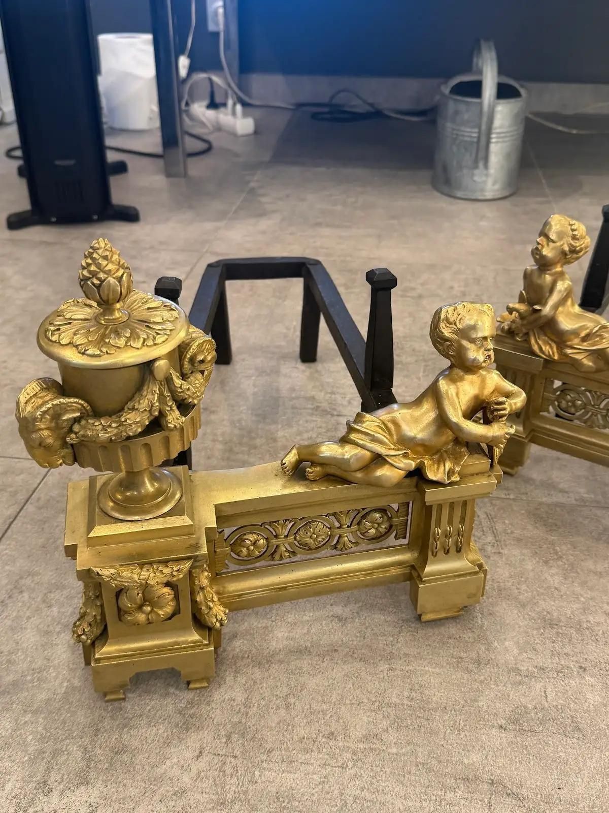 A Pair Of Late 18th Century Andirons In Perfect Condition. photo vintage