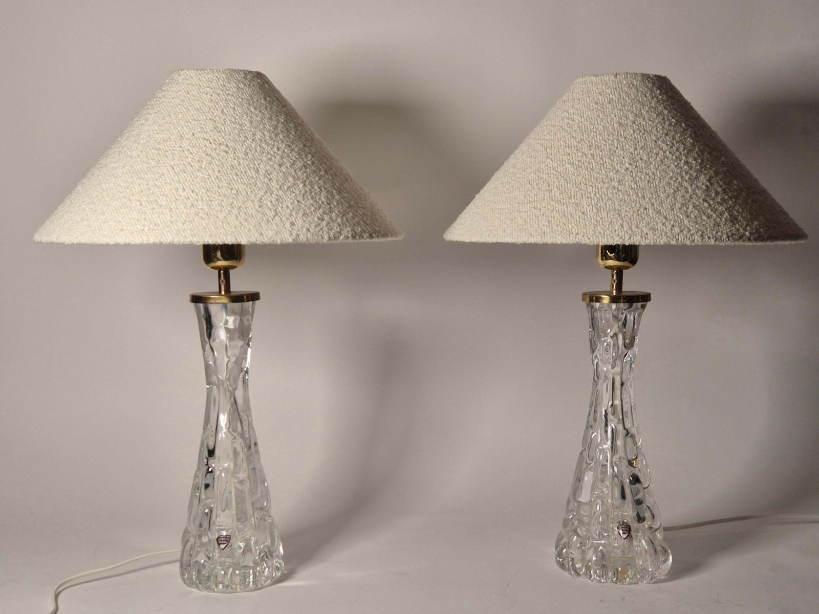 Elegant Pair Of Scandinavian Modern Table Lamps With Orrefors Glass And Brass photo for sale