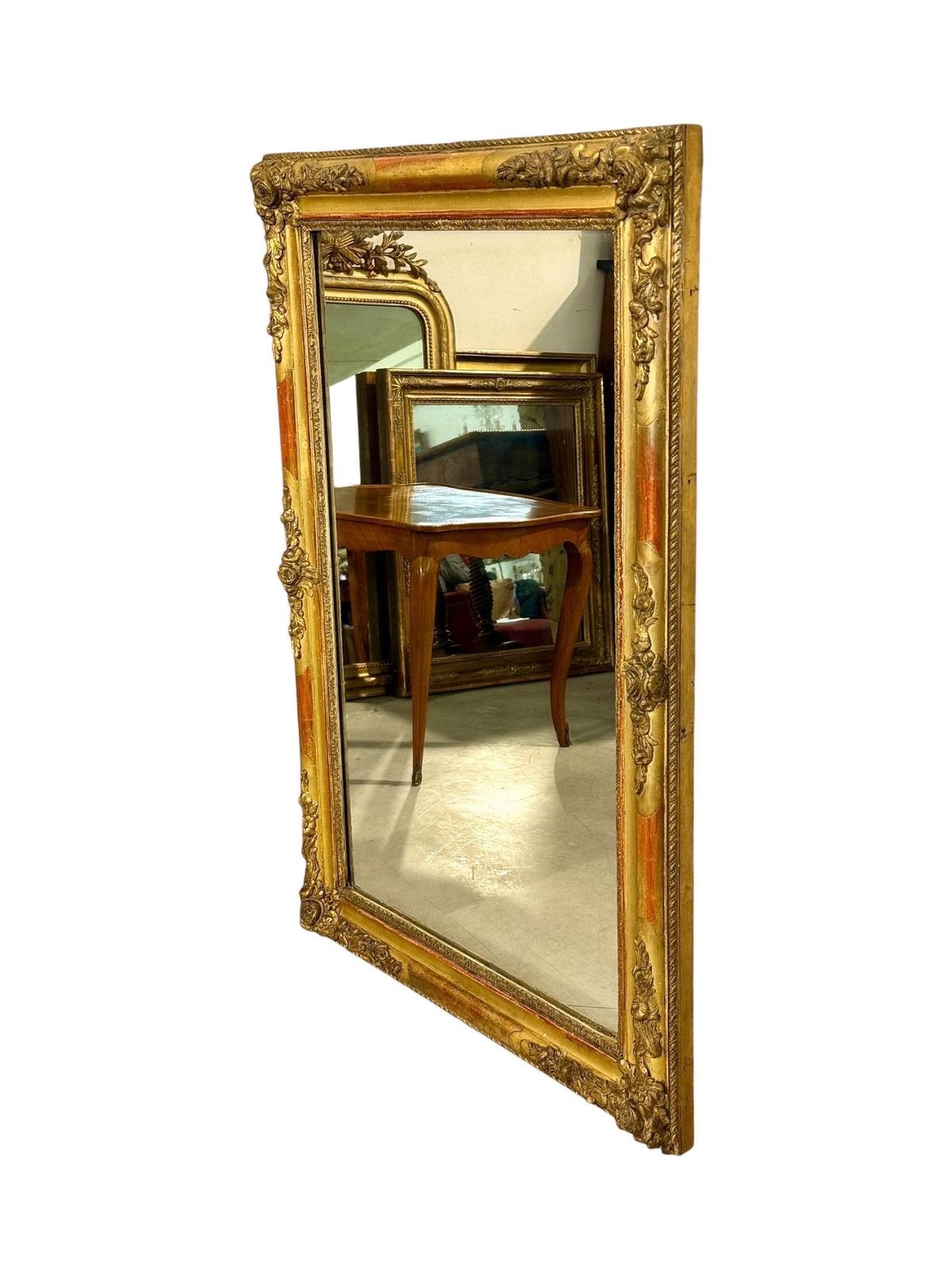 Home Decor Large French Napoleon III Giltwood Mirror With Floral Carved Frame photo
