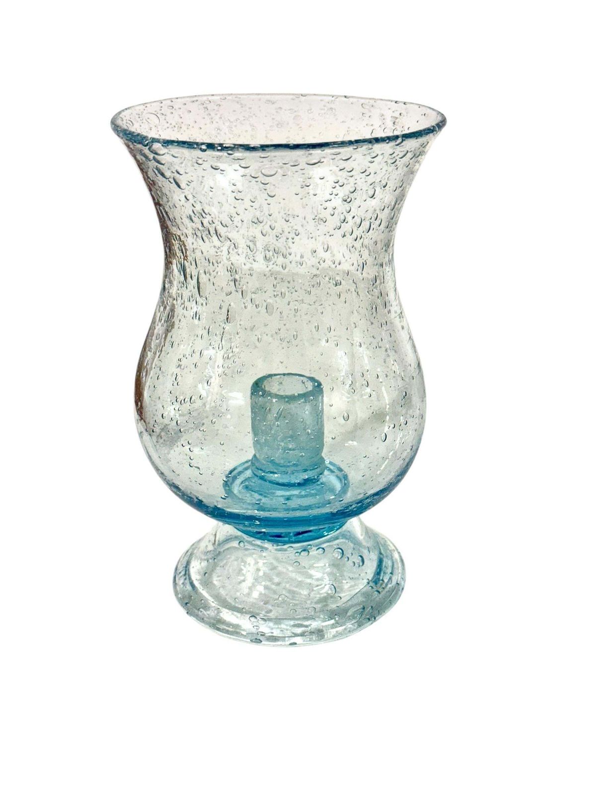 Pair Of French Biot Bubble Glass Hurricane Candle Holders photo vintage