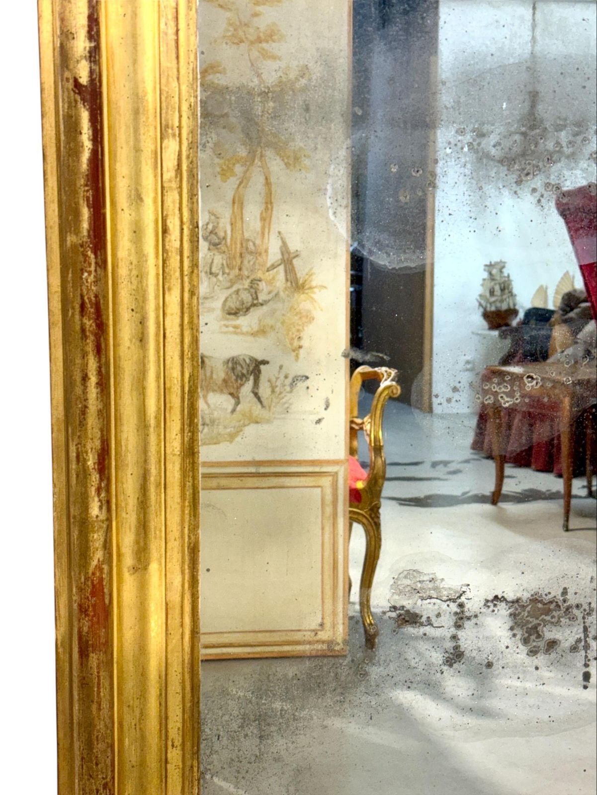19th Century French Giltwood Mirror With Original Mercury Glass photo for sale