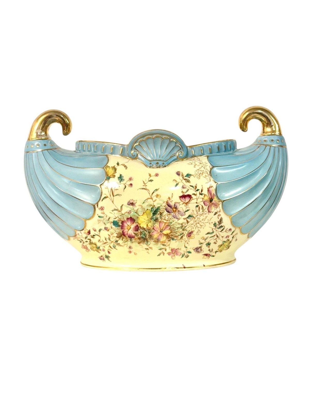 French Art Nouveau Faience Jardinière With Gilt Handles, Circa 1900 photo vinterior