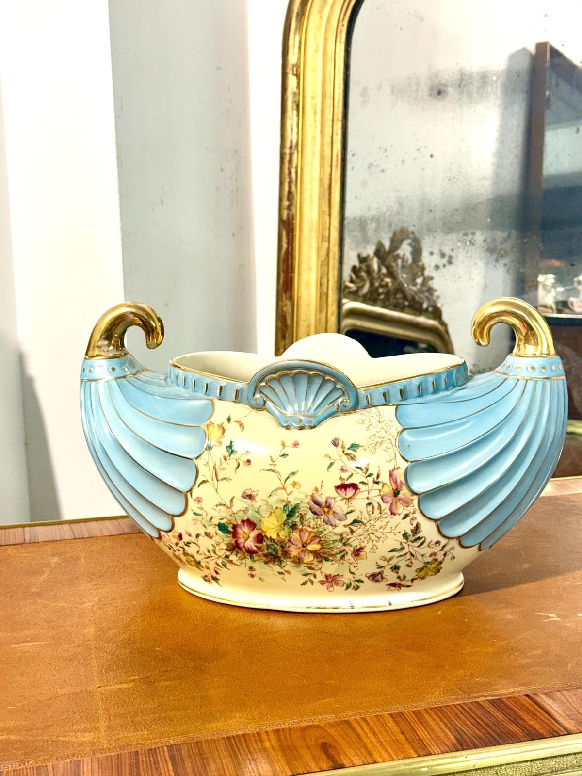 French Art Nouveau Faience Jardinière With Gilt Handles, Circa 1900 photo buy