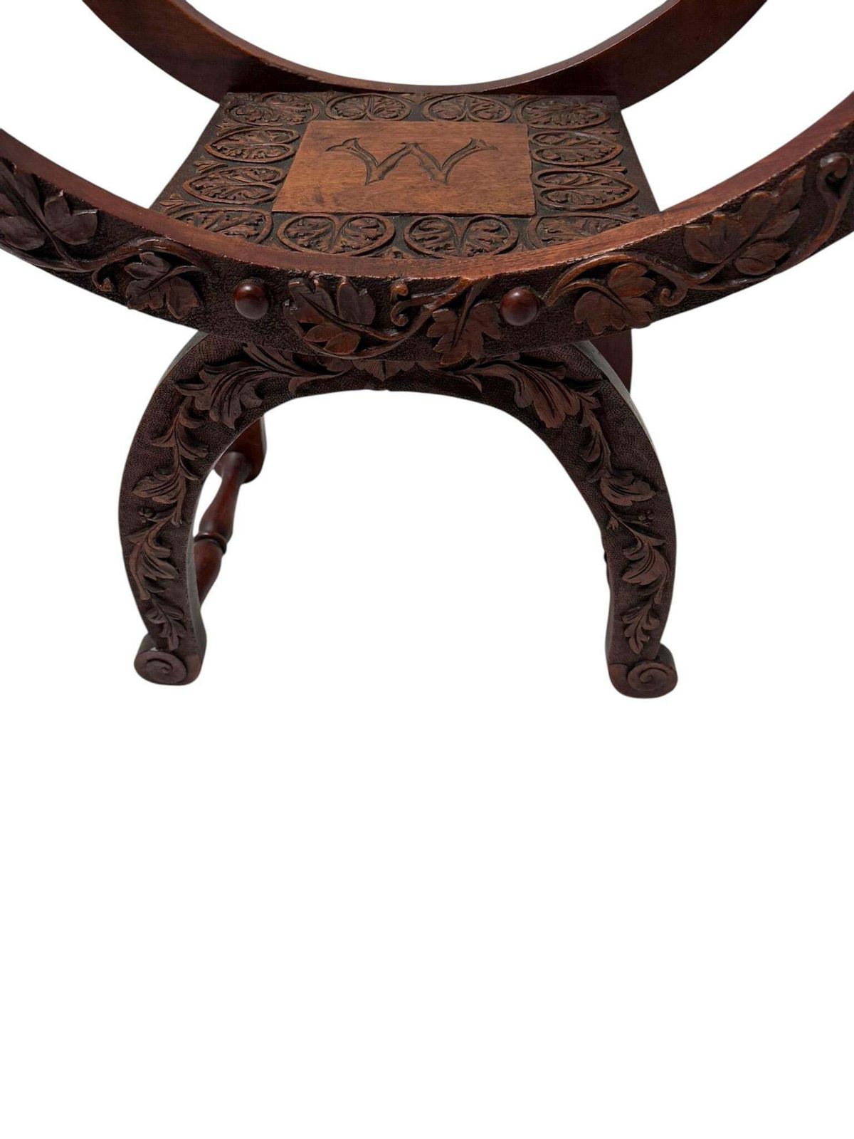 Art Nouveau Walnut Savonarola Hand Carved Stool, 1900s photo 661.0