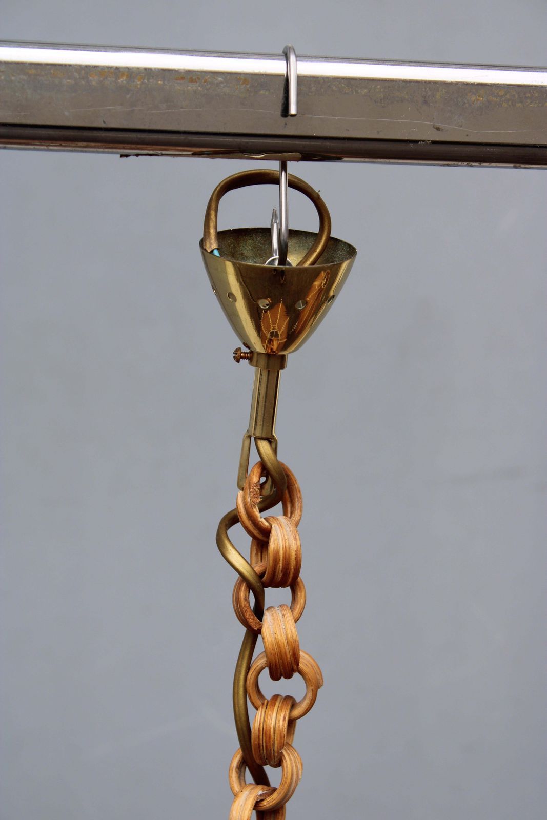 Pair Of Viennese Straw Chandeliers 1970 Italy Bamboo And Brass photo Lighting
