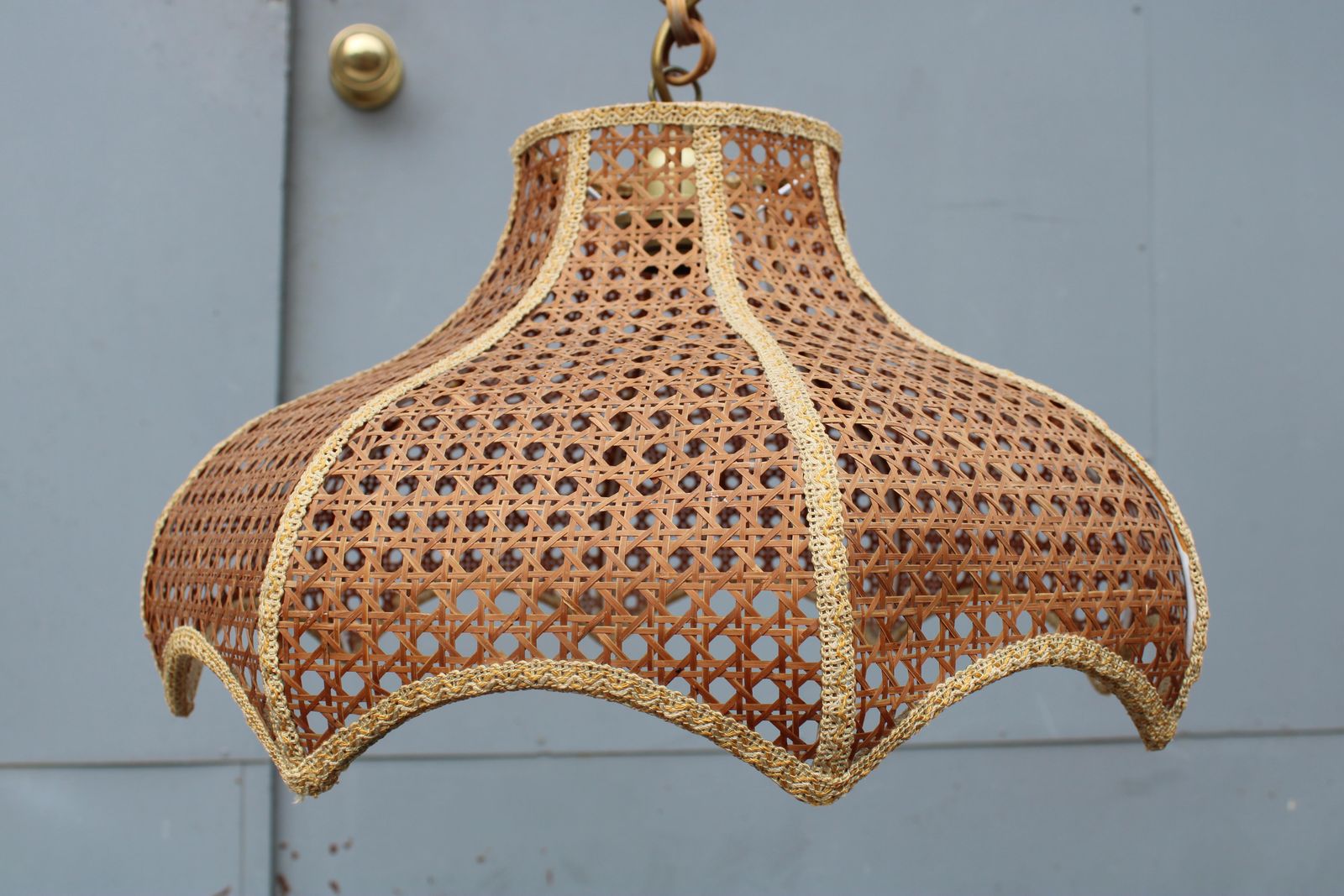 Pair Of Viennese Straw Chandeliers 1970 Italy Bamboo And Brass photo vinterior