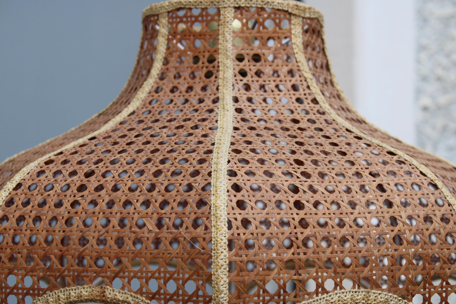 photo for sale Pair Of Viennese Straw Chandeliers 1970 Italy Bamboo And Brass