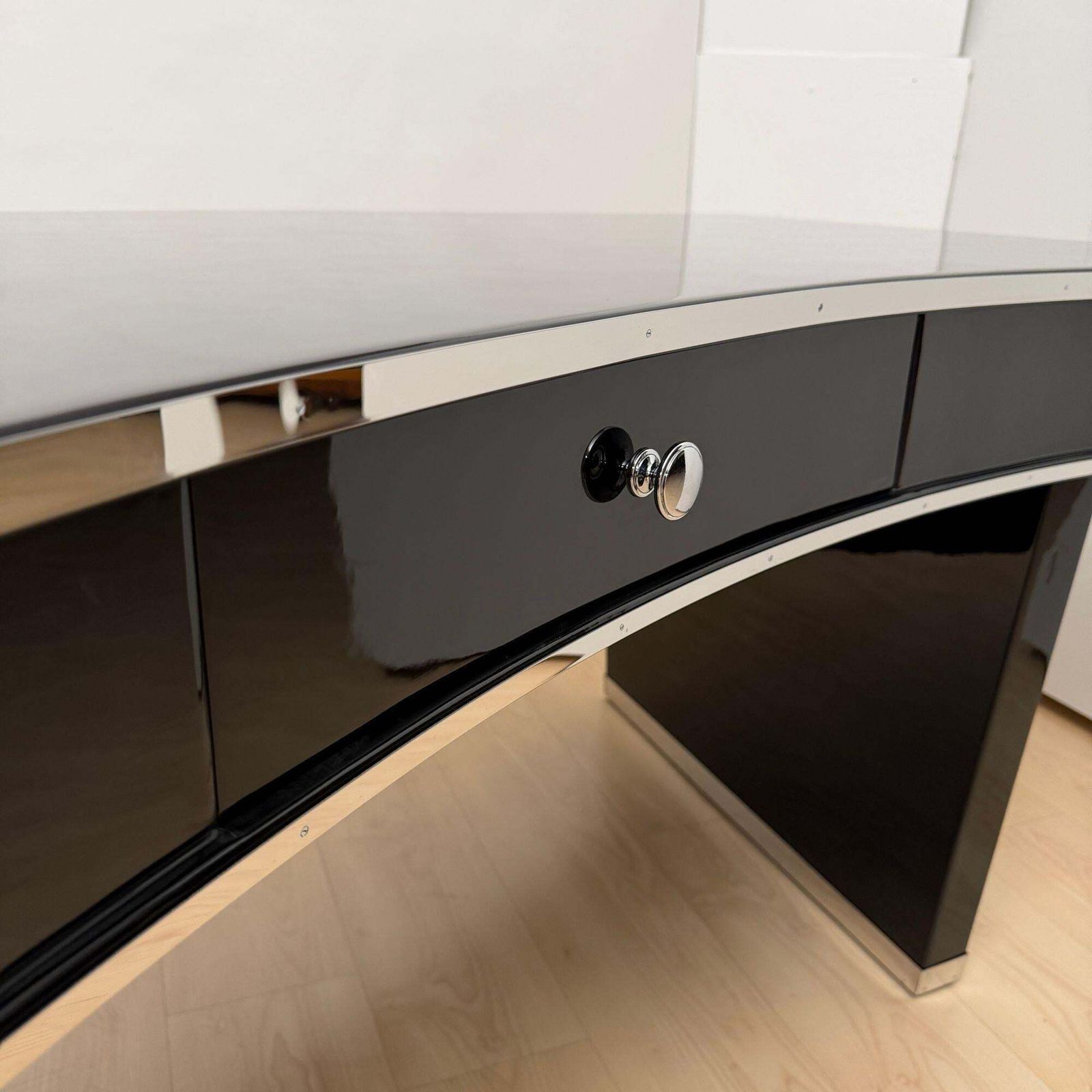 Art Deco Desk, Black Lacquer, Walnut, Metal, France Circa 1950 photo Furniture