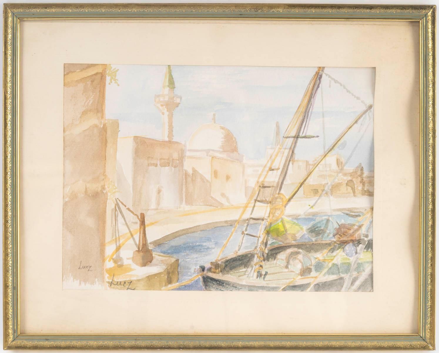 Watercolour On Paper, The Port Of Saint Jean D'acre By Evelyne Luez photo furniture