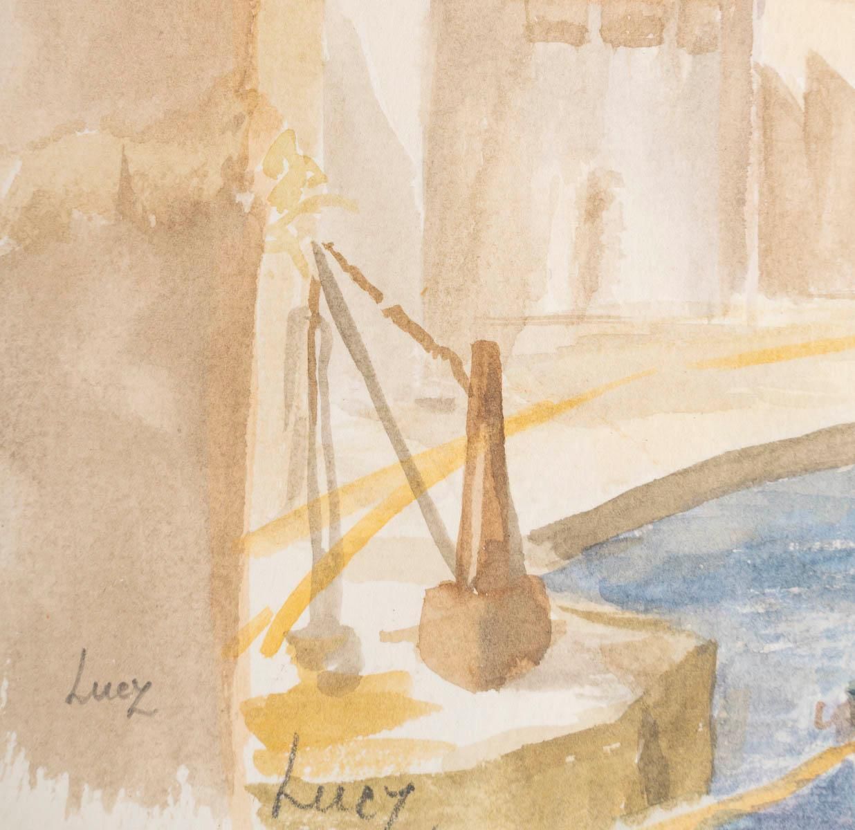 Watercolour On Paper, The Port Of Saint Jean D'acre By Evelyne Luez photo 697.0