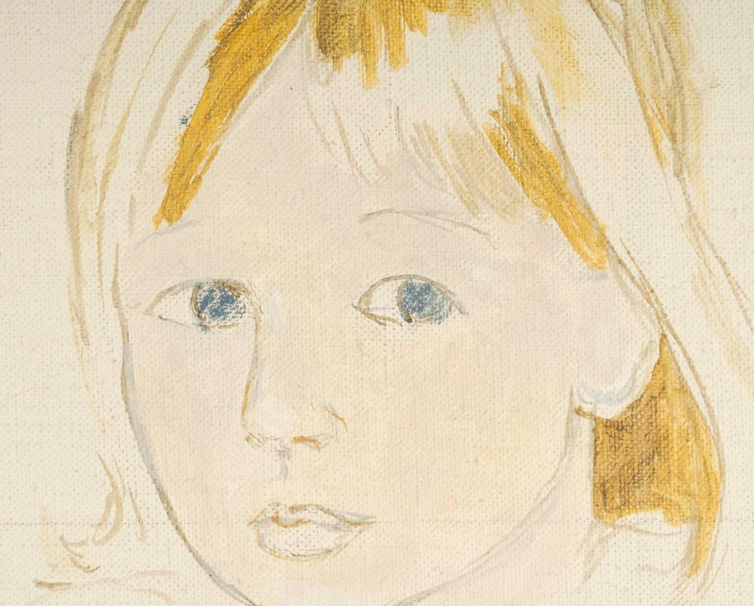 Watercolour On Canvas, Preparatory Work For A Portrait Of Two Young Girls, 20th photo vinterior