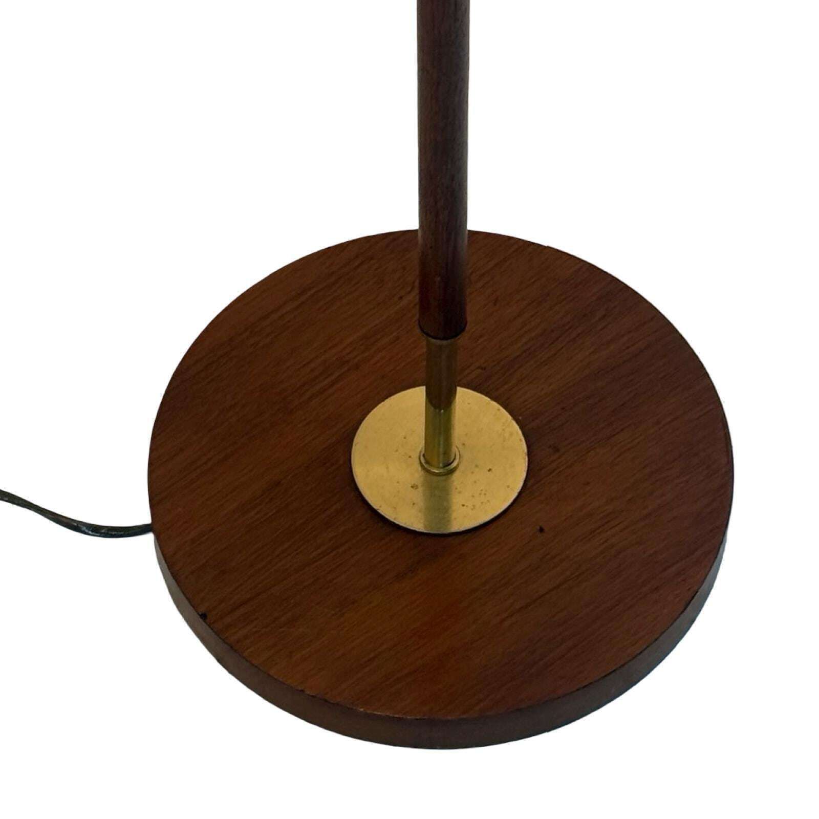 Temde Leuchten   Floor Lamp   Space Age Design   Brass And Teak Wooden Base   Fabric Covered Shade   Ca. 1960's photo Lighting
