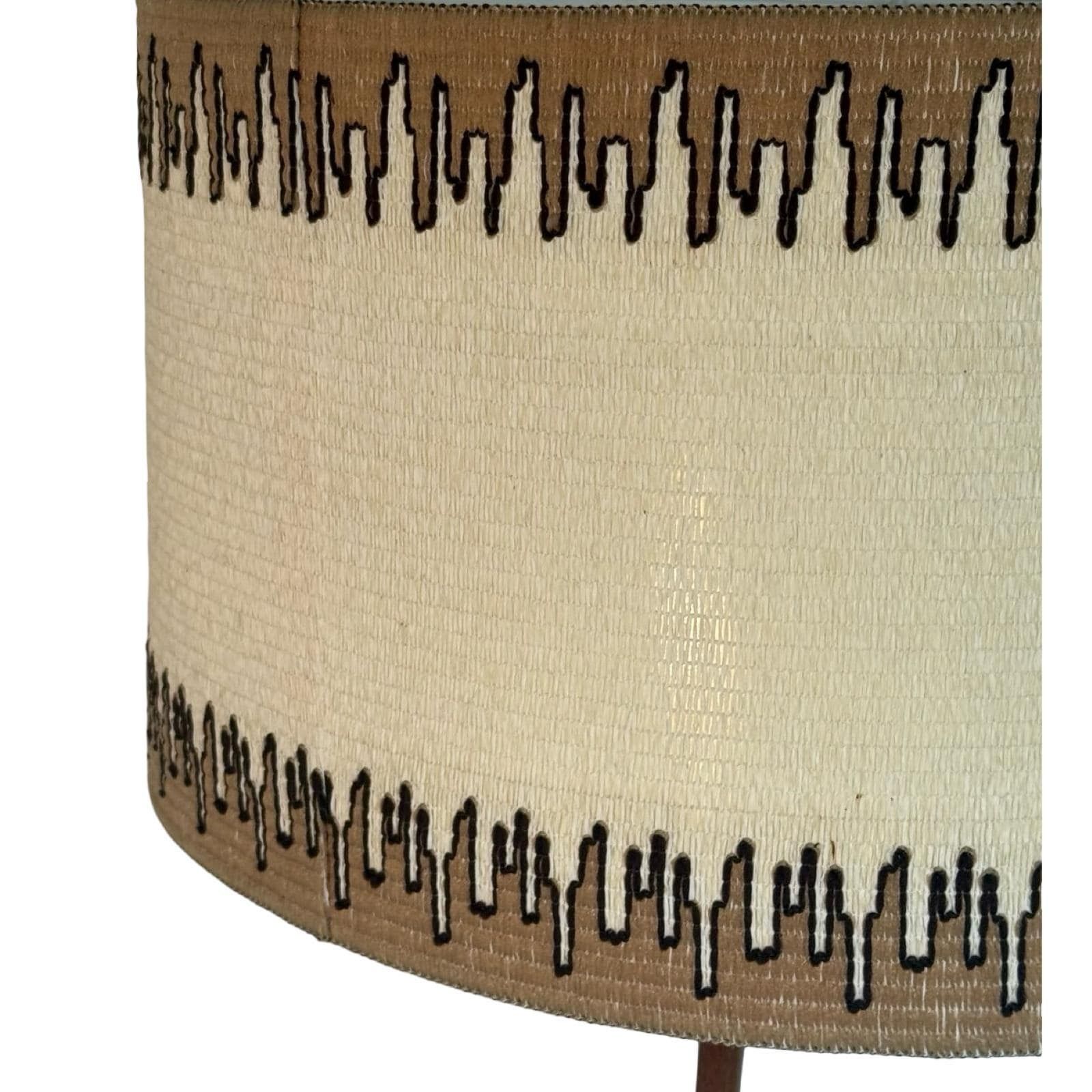 Temde Leuchten   Floor Lamp   Space Age Design   Brass And Teak Wooden Base   Fabric Covered Shade   Ca. 1960's photo vintage
