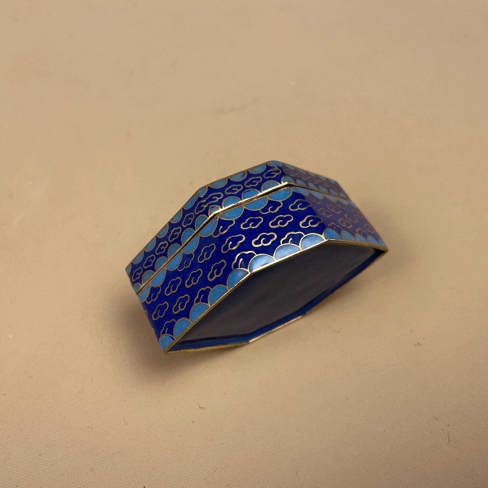 Blue Cloisonne Mini Box Floral Enamel Trinket Jewellery Keepsake Container Chinese Lotus Pattern Small Vanity Box photo Home Decor