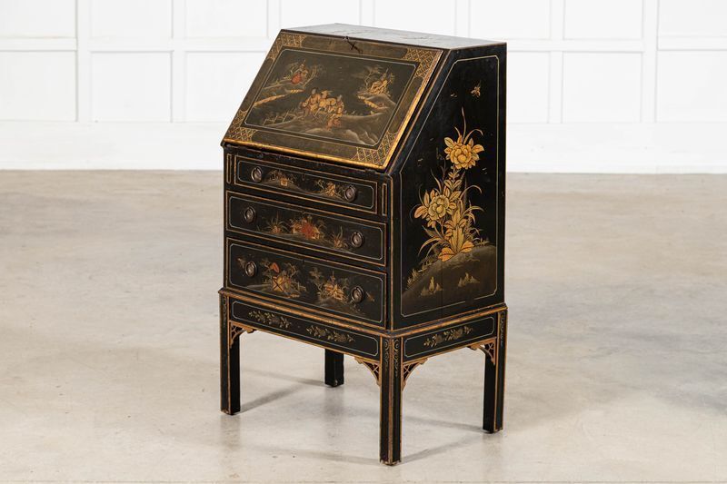 English 19thc Mahogany Chinoiserie Bureau Writing Desk photo Furniture