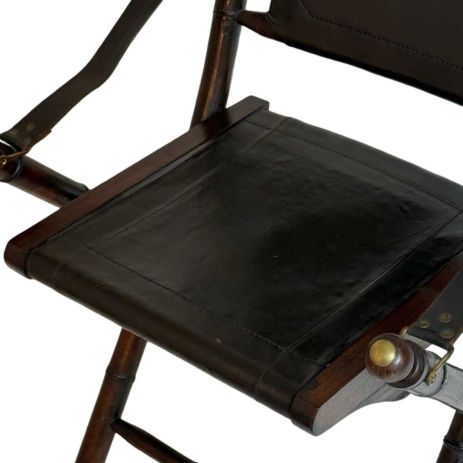Officer's Chair   Wood And Leather Upholstery   Military Campaign Style photo vinterior