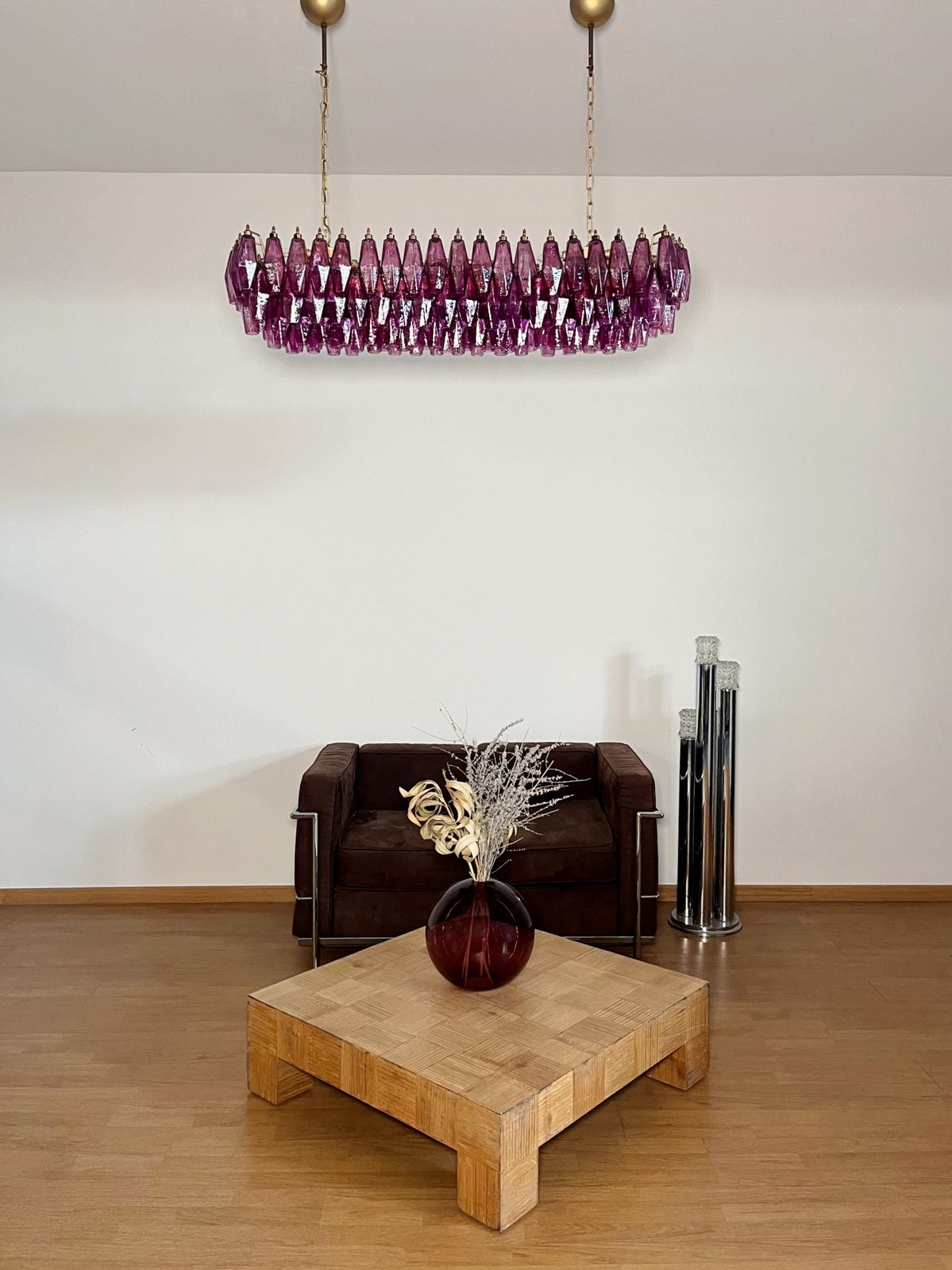Elegant Murano Poliedri Chandelier   Carlo Scarpa   138 Amethyst Glasses photo furniture