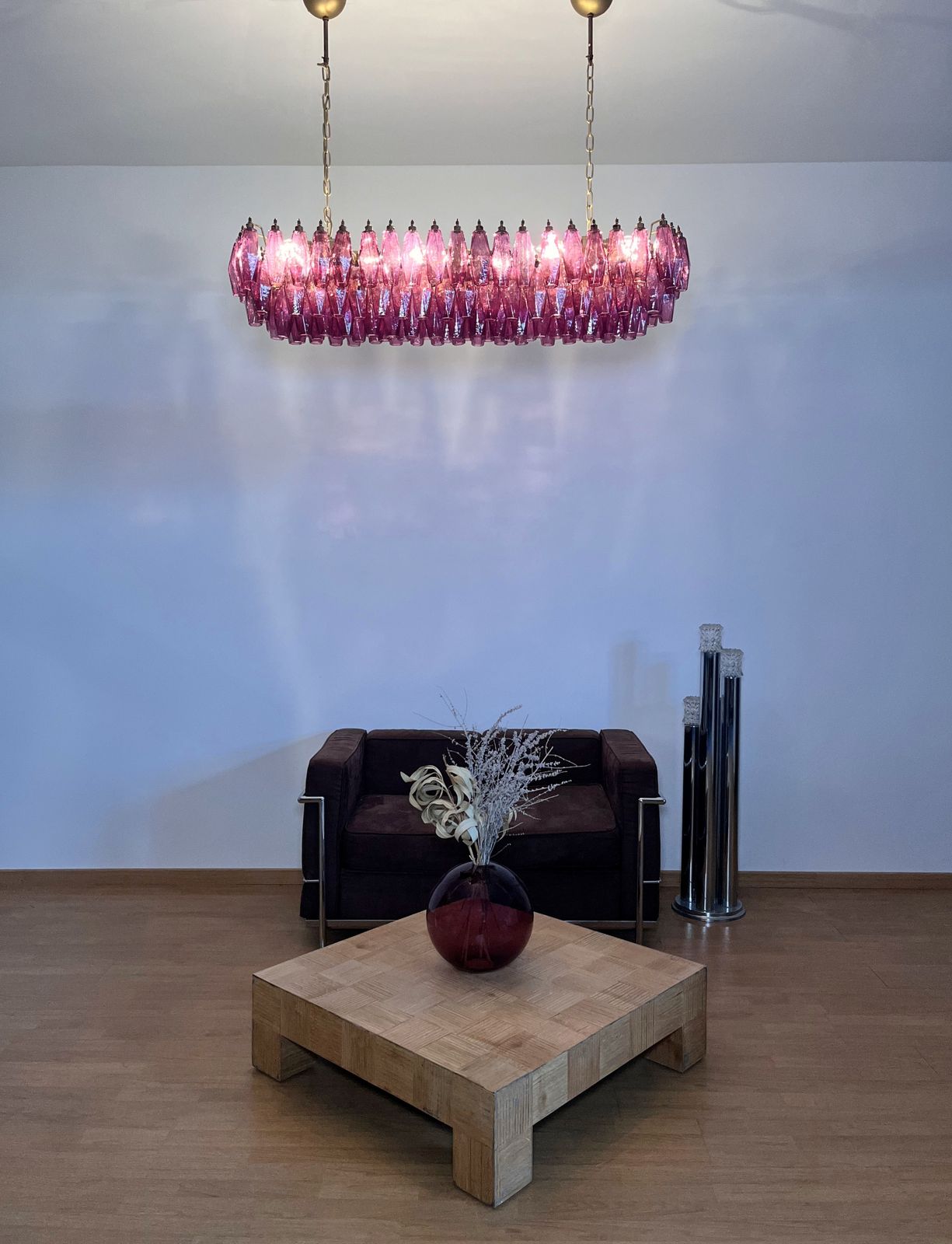 photo vintage Elegant Murano Poliedri Chandelier   Carlo Scarpa   138 Amethyst Glasses