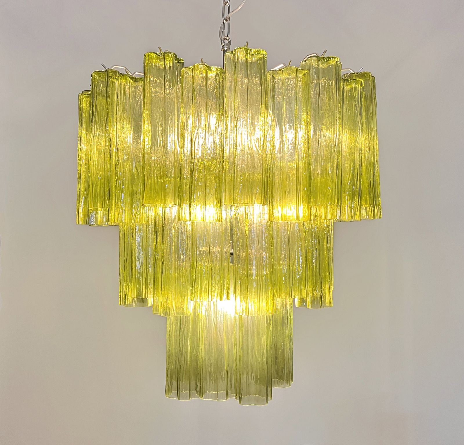 Lighting Three Tier Murano Glass Tube Chandelier   48 Green Glasses   Mid Century Modern photo