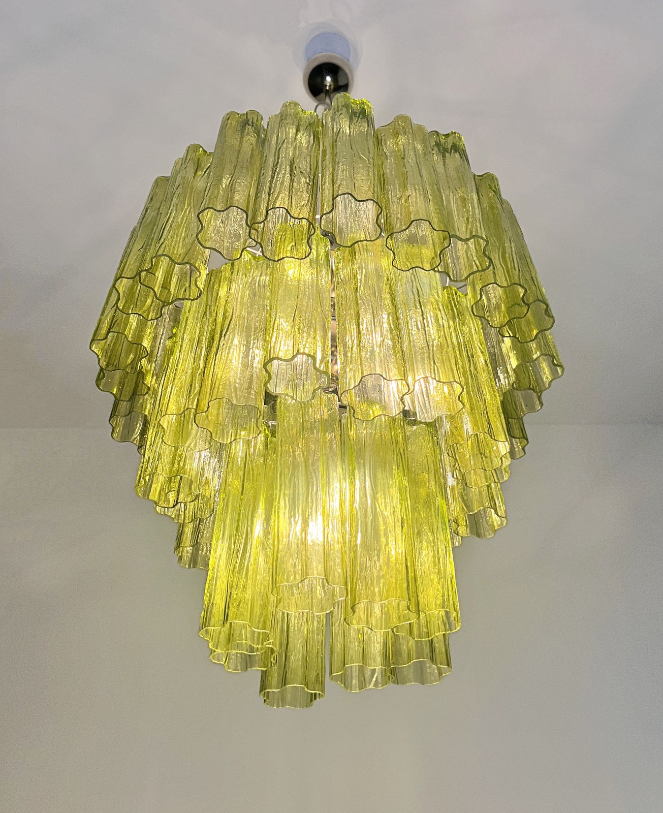 photo vinterior Three Tier Murano Glass Tube Chandelier   48 Green Glasses   Mid Century Modern