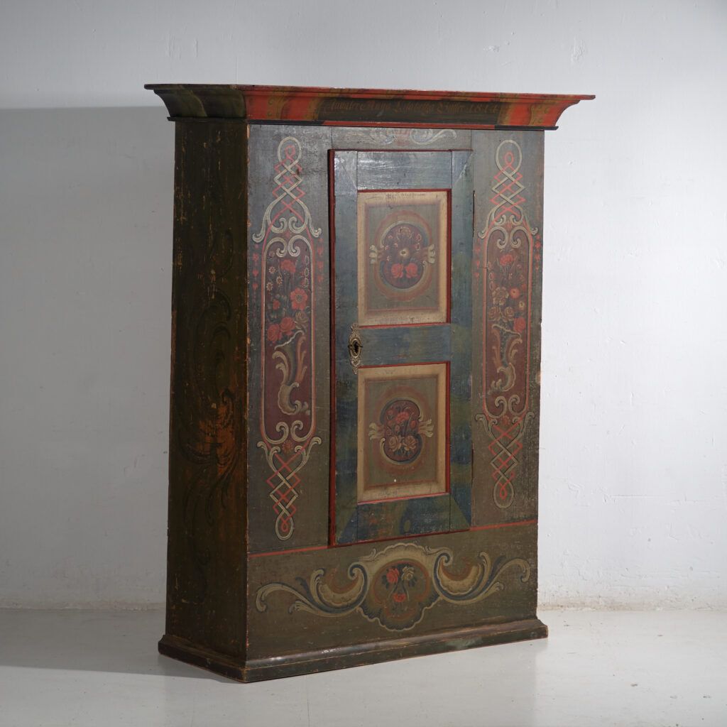 Folk Art Painted Cabinet, Central Europe, Dated 1814