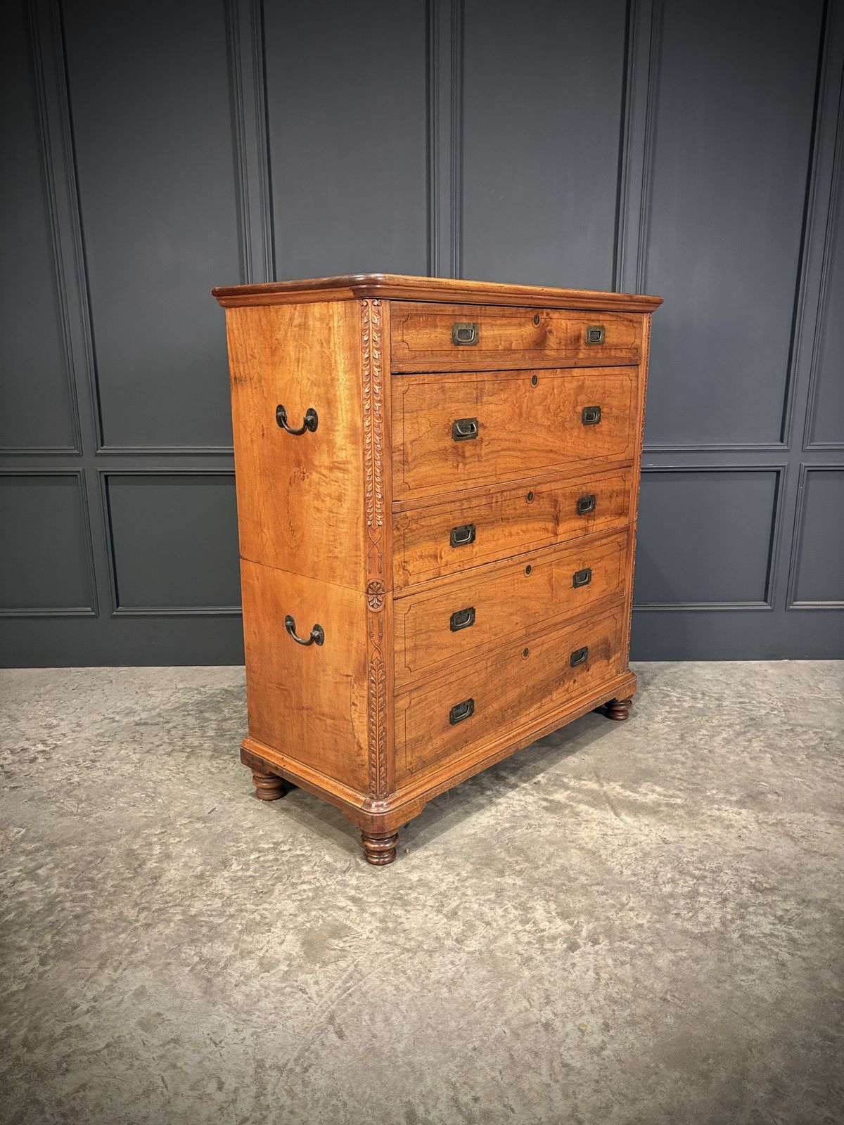 19th Century Camphor Wood Military Campaign Secretaire Chest photo for sale