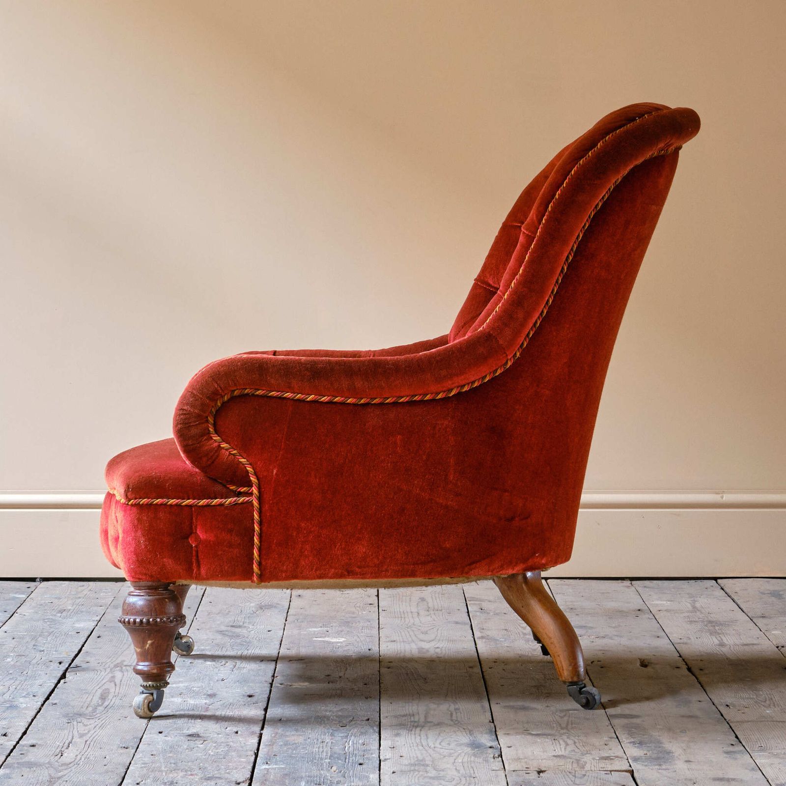 19th Century Red Velvet Iron Back Armchair photo vintage