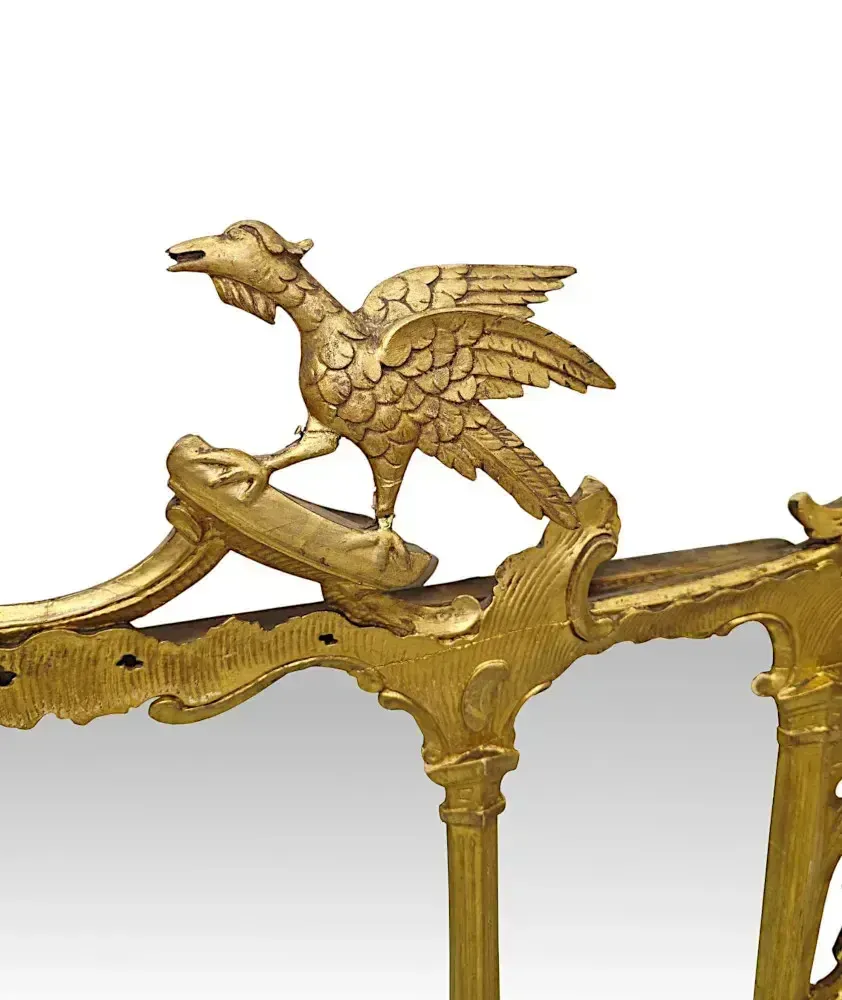 A Very Rare 19th Century Irish Tryptic Giltwood Overmantel Mirror With Ho Ho Bird And Squirrel Detail photo vinterior