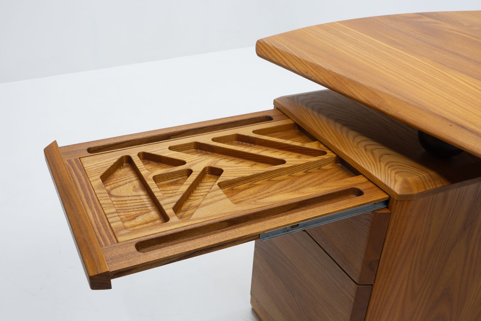 Curved Desk In Elm Produced By Seltz, France 1980s photo vinterior