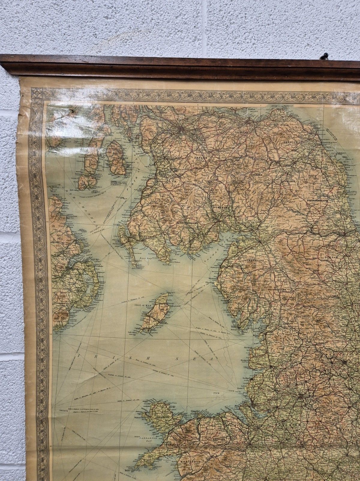 Large Original 1930s "The Autocar" Advertising Map England And Wales Canvas Scroll photo for sale