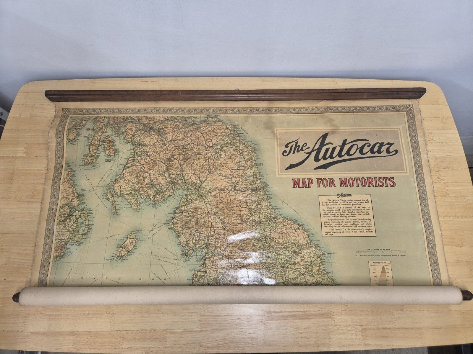 photo vinterior Large Original 1930s "The Autocar" Advertising Map England And Wales Canvas Scroll